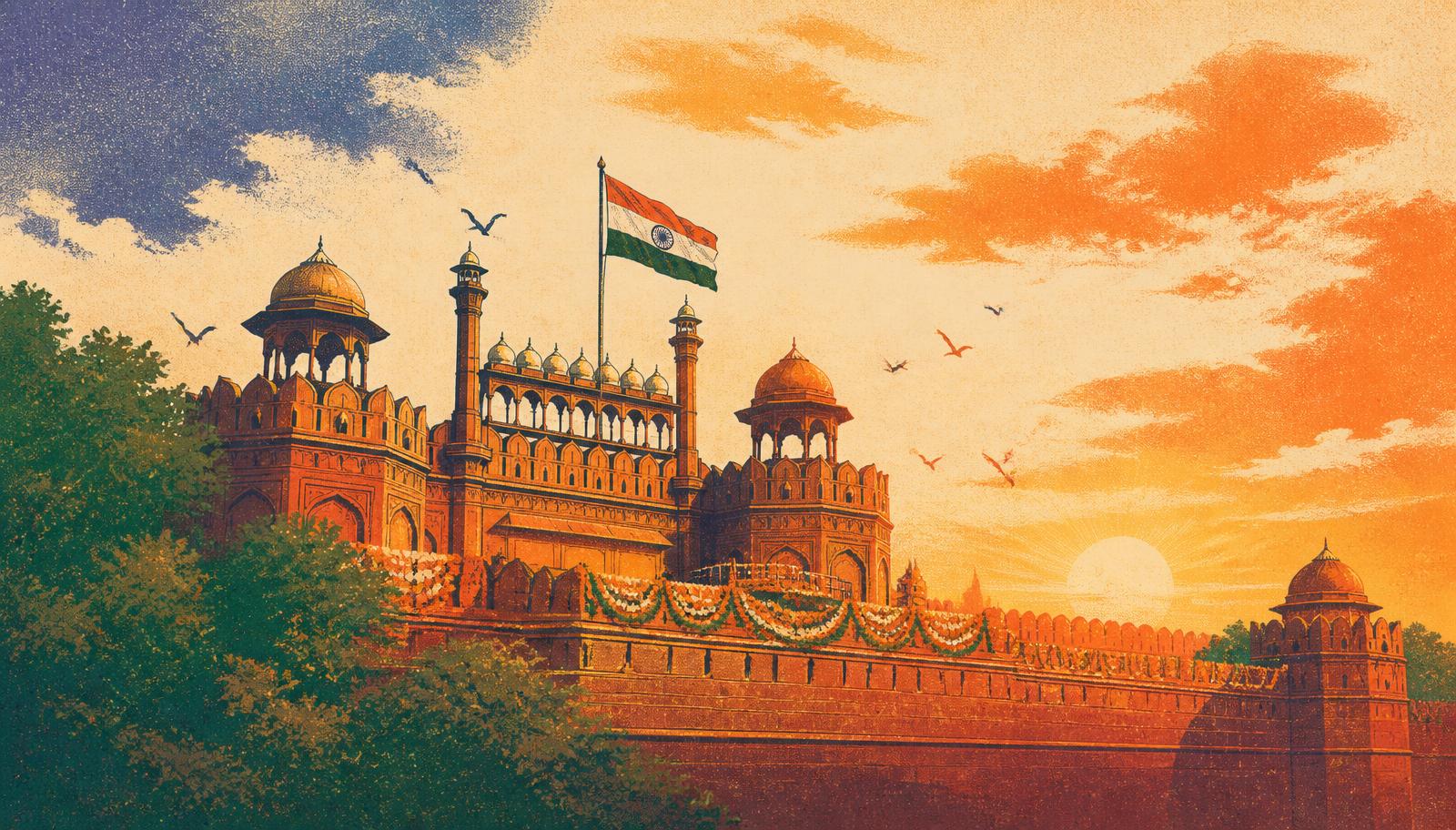 Illustration of the Red Fort on Independence Day