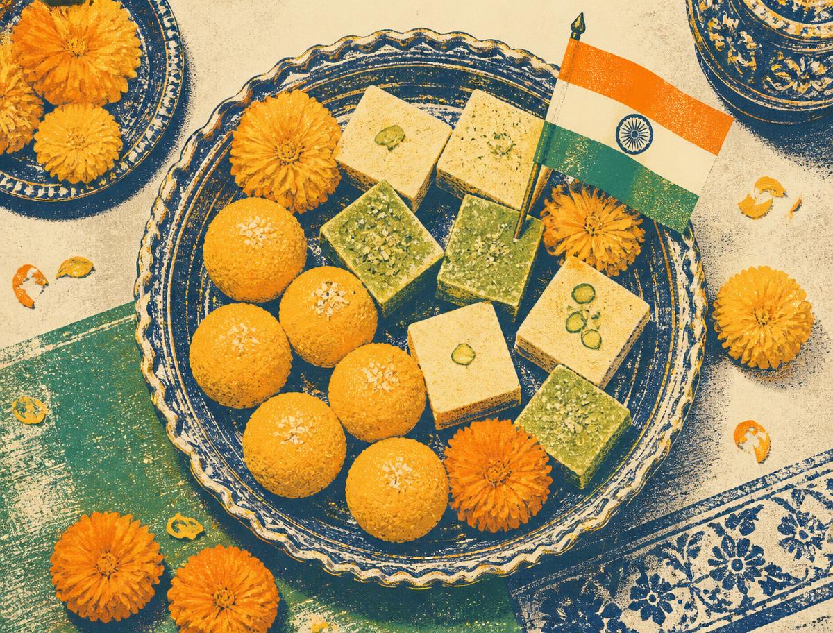 Sweets and marigold for the celebration